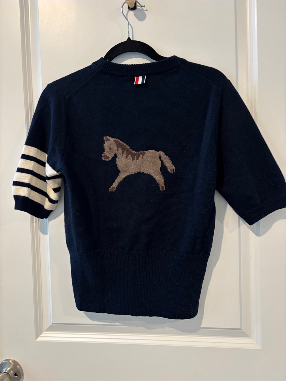 Thom Browne Navy Jersey Intarsia Classic Fit 4-Bar T-shirt - Picture 8 of 10